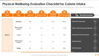Physical wellbeing evaluation checklist for calorie intake health and fitness playbook