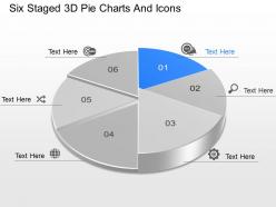 pi Six Staged 3d Pie Charts And Icons Powerpoint Template