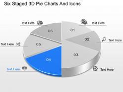 Pi six staged 3d pie charts and icons powerpoint template