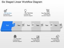 Pi six staged linear workflow diagram powerpoint template slide