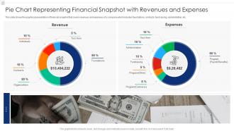 Pie chart representing financial snapshot with revenues and expenses