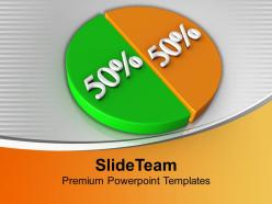 Pie chart showing 50 50 factors growth powerpoint templates ppt themes and graphics 0213