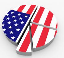 Pie chart with flag of america stock photo