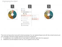 Pie chart with percentage analysis and icons powerpoint slides