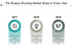 Pie shapes showing market share in every year