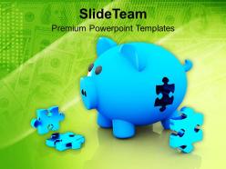 Piggy bank and puzzles jigsaw savings powerpoint templates ppt themes and graphics 0213