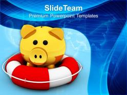 Piggy bank on lifeguard savings life powerpoint templates ppt themes and graphics 0113
