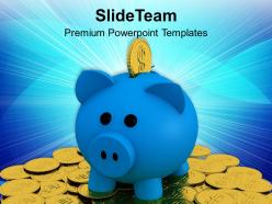 Piggy bank on pile of coins business powerpoint templates ppt themes and graphics