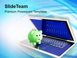 Piggy bank over a laptop powerpoint templates ppt backgrounds for slides 0213