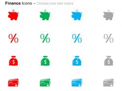 Piggy bank percentage symbol dollar bag money saving ppt icons graphics