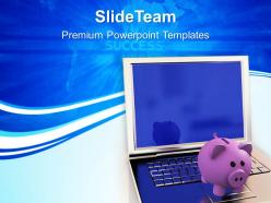Piggy bank with laptop technology powerpoint templates ppt backgrounds for slides 0213