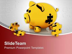 Piggy bank with puzzles solution concept powerpoint templates ppt themes and graphics 0313