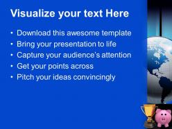Piggy bank with trophy winner with savings powerpoint templates ppt themes and graphics