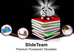 Piggy over stack of books education powerpoint templates ppt themes and graphics 0213