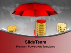 Pile of coins under a umbrella powerpoint templates ppt themes and graphics 0113