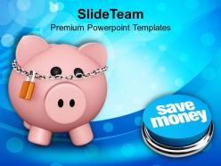 Pink piggy bank with lock save money powerpoint templates ppt themes and graphics 0113