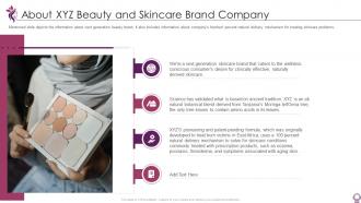 Pitch deck beauty personal care brand startup about xyz beauty and skincare brand company