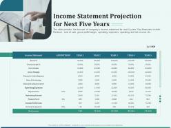 Pitch deck early stage funding income statement projection for next five years ppt icon