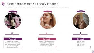 Pitch deck for beauty and personal care brand startup target personas for our beauty products