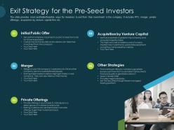 Pitch deck raise funding pre seed capital exit strategy for the pre seed investors ppt model