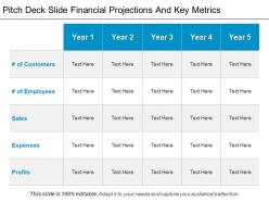 Pitch deck slide financial projections and key metrics presentation deck