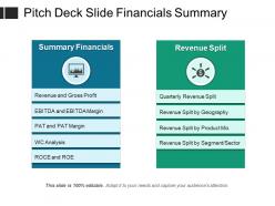 Pitch Deck Slide Financials Summary Powerpoint Slides