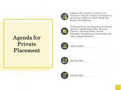 Pitch deck to raise agenda for private placement diversification ppt powerpoint designs