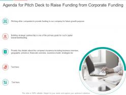 Pitch deck to raise funding from corporate funding agenda ppt sample