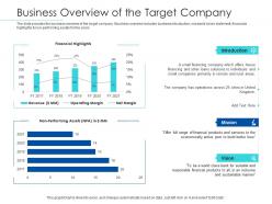 Pitchbook for merger deal business overview of the target company ppt ideas visuals