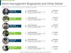 Pitchbook for security underwriting deal senior management biographies and other details