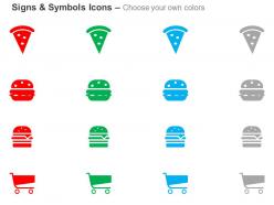 Pizza slice cheese burger ham burger shopping cart ppt icons graphics
