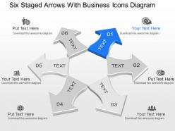 Pj six staged arrows with business icons diagram powerpoint template