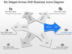 Pj six staged arrows with business icons diagram powerpoint template