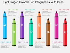Pk eight staged colored pen infographics with icons flat powerpoint design