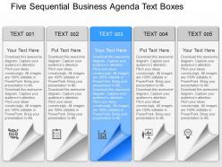 Pl five sequential business agenda text boxes powerpoint template