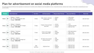 Plan For Advertisement On Social Media Platforms Brand Marketing And Promotion Strategy