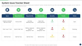 Plan For Successful System Integration System Issue Tracker Sheet