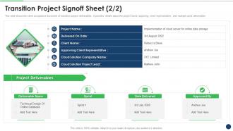 Plan For Successful System Integration Transition Project Signoff Sheet