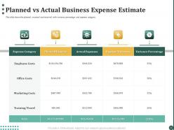 Planned vs actual business expense estimate ppt powerpoint presentation summary slide