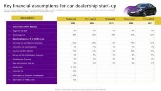 Planning A Car Dealership Key Financial Assumptions For Car Dealership Start Up BP SS