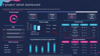 Planning Technology Initiatives It Project Detail Dashboard Ppt Icon Smartart