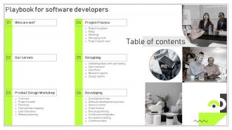 Playbook For Software Developers Table Of Contents Ppt Slides Files