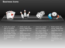 Playing cards bowling dices billiards ppt icons graphics
