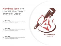 Plumbing icon with hands holding wrench and water droplet