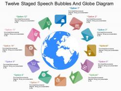 Pm twelve staged speech bubbles and globe diagram flat powerpoint design