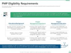 Pmp eligibility requirements pmp certification training project managers it ppt show guide