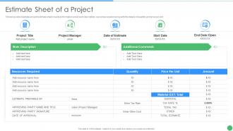 Pmp toolkit it estimate sheet of a project