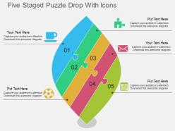 Pn five staged puzzle drop with icons flat powerpoint design