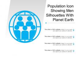 Population icon showing men silhouettes with planet earth