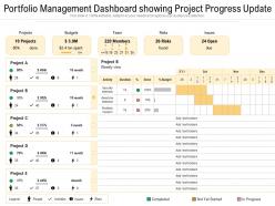 Portfolio management dashboard showing project progress update
